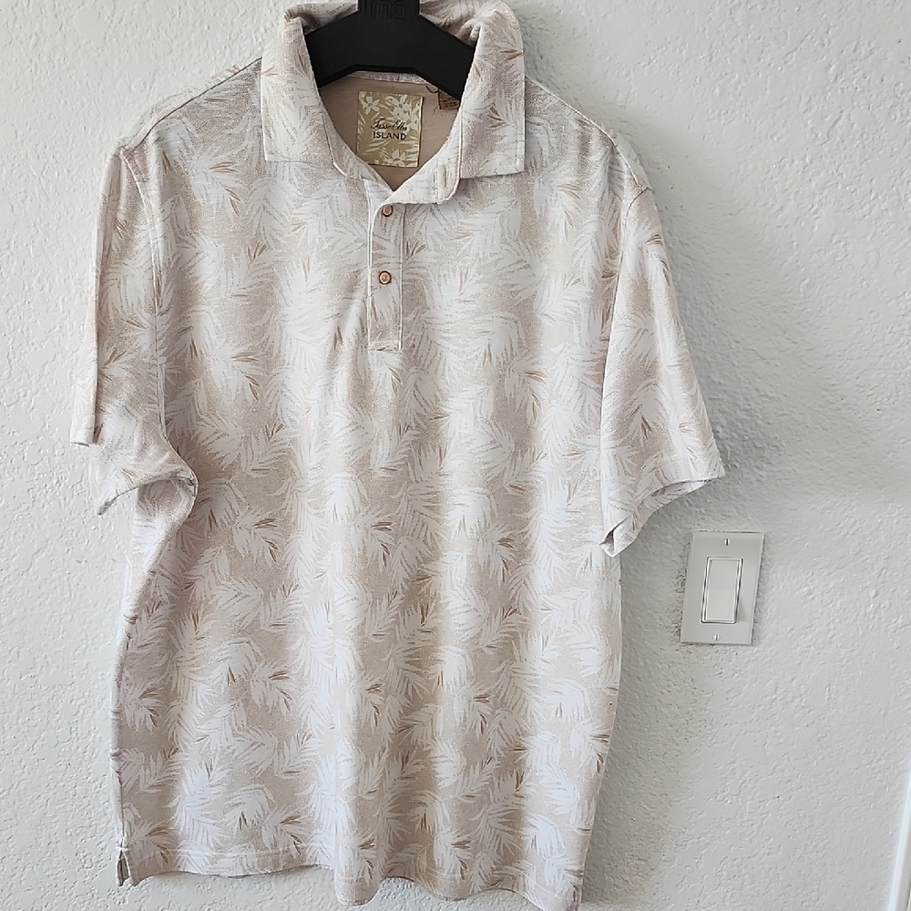 Tasso Elba Island Knit Hawaiian Polo Shirt Palm Leaves Mens XL